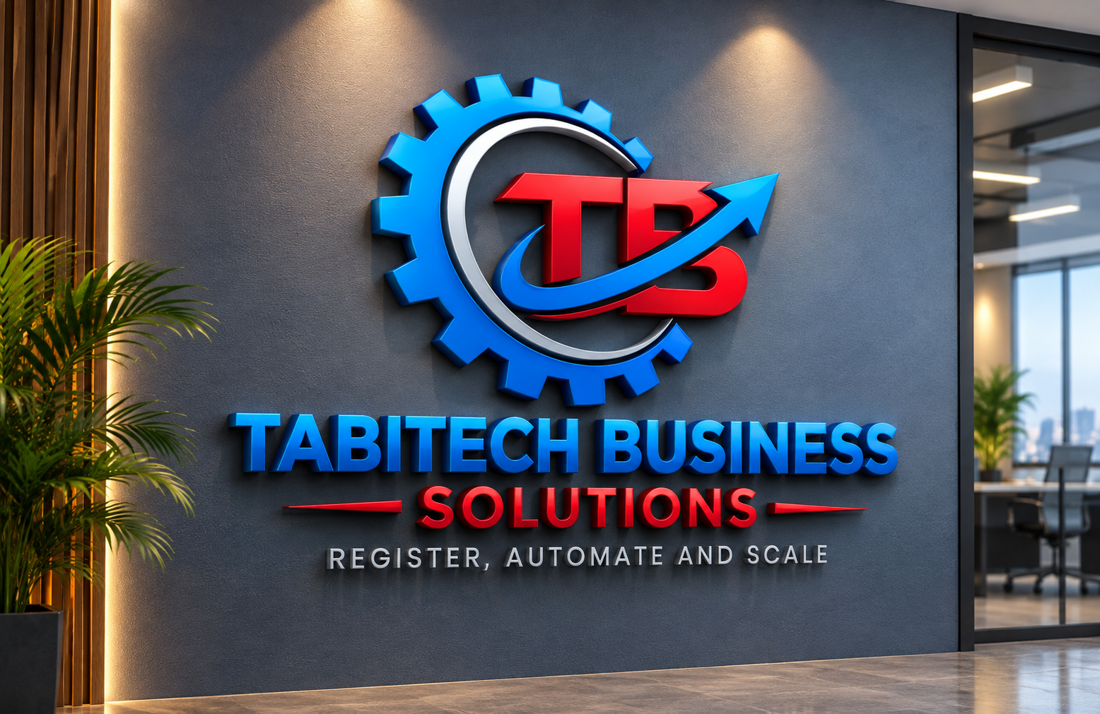 Tabitech Business Solutions logo on the office wall
